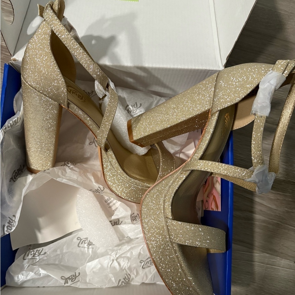 Trary Elegant Gold Glitter Platform Women's Heels
